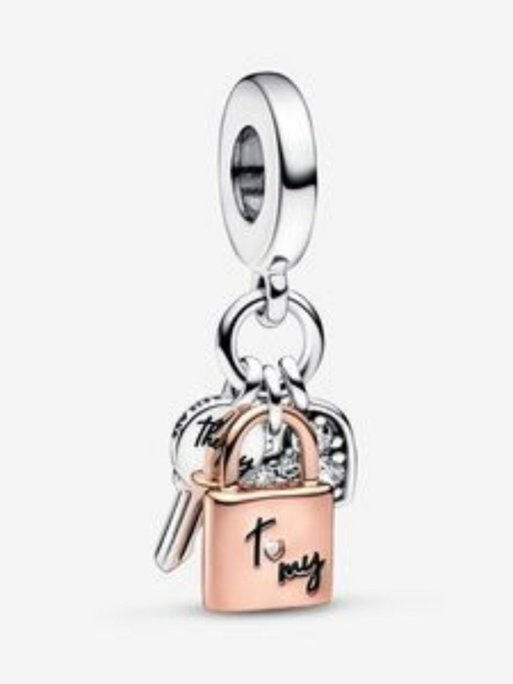 Pandora Two-tone Key, Padlock & Heart Triple Dangle Charm